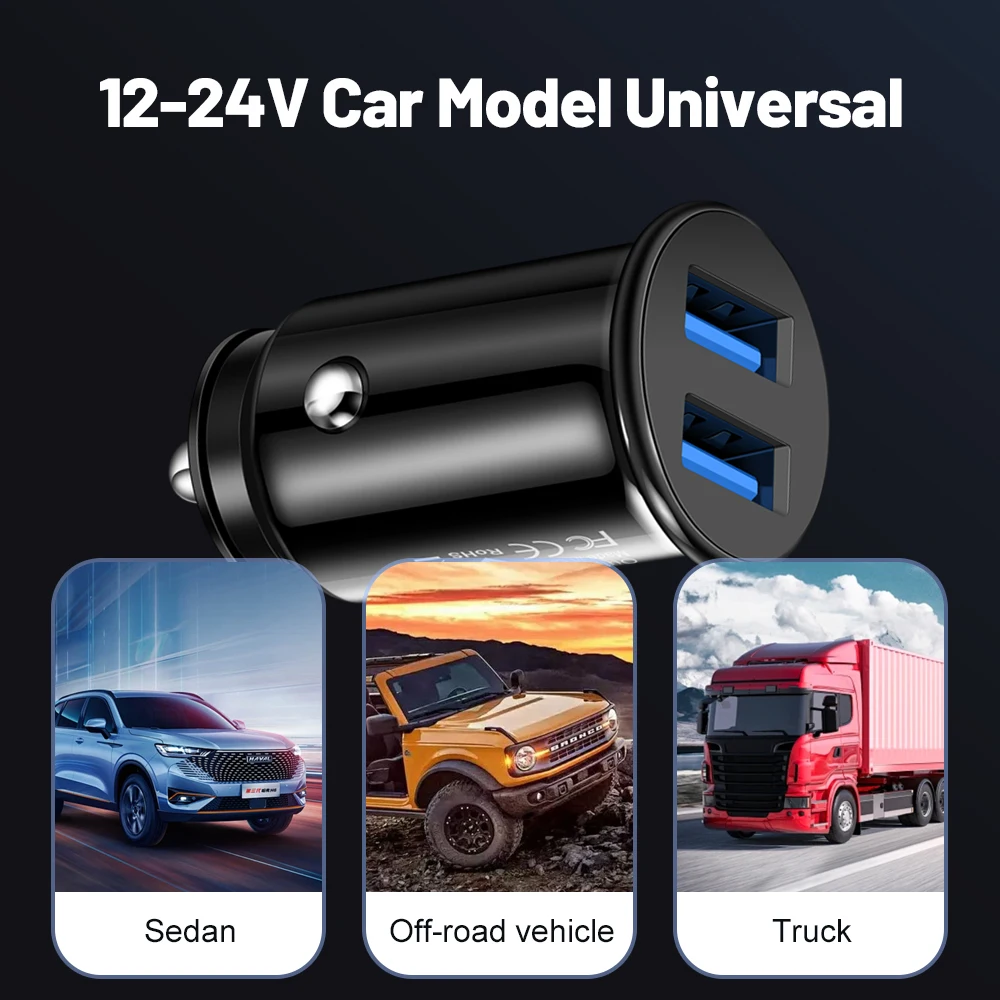 Mini chargeur de voiture USB à 2 ports, 3,1 A, charge rapide, type C PD, chargeurs automatiques, adaptateur pour iPhone, Samsung, Huawei, Xiaomi