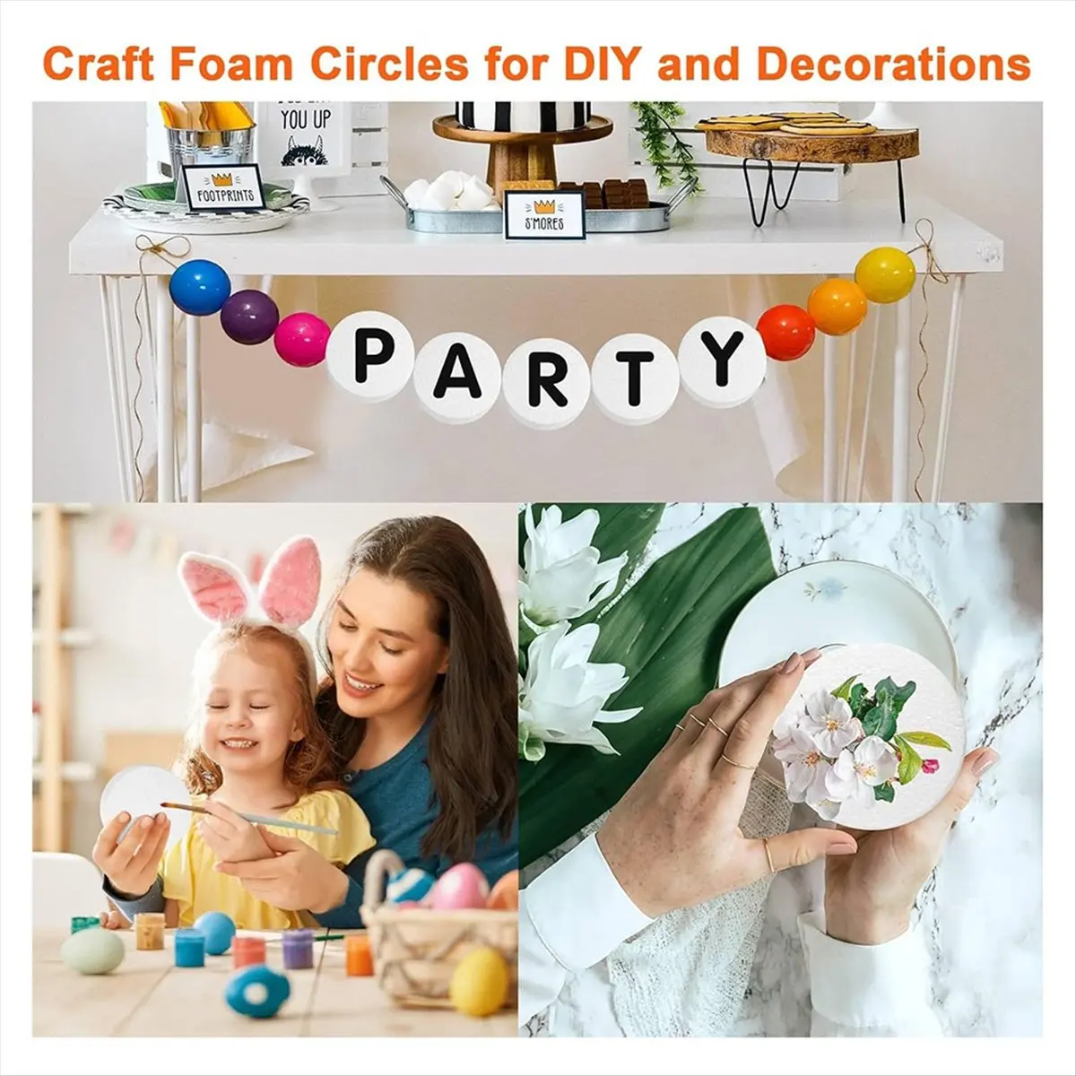 ABNH 36Pcs Craft Foam Circles with Fishing Line and Needle, 3 Inch Round Foam Discs Polystyrene Circles for Friendship DIY