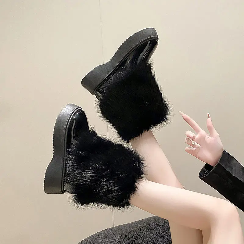 

Pole Booties Sexy Black Stripper Solid Color Woman Shoes Leather Plush Warm Work Hot Lamb Padded on Offer Snow Boots for Women