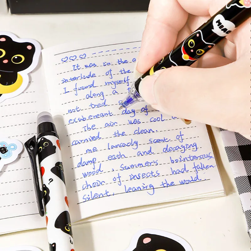 Wholesale 60pcs Erasable Gel Pens Kids Writing Stationery Bulk Blue Ink Pen Set Kawaii Black Cat Pens School Office Supplies