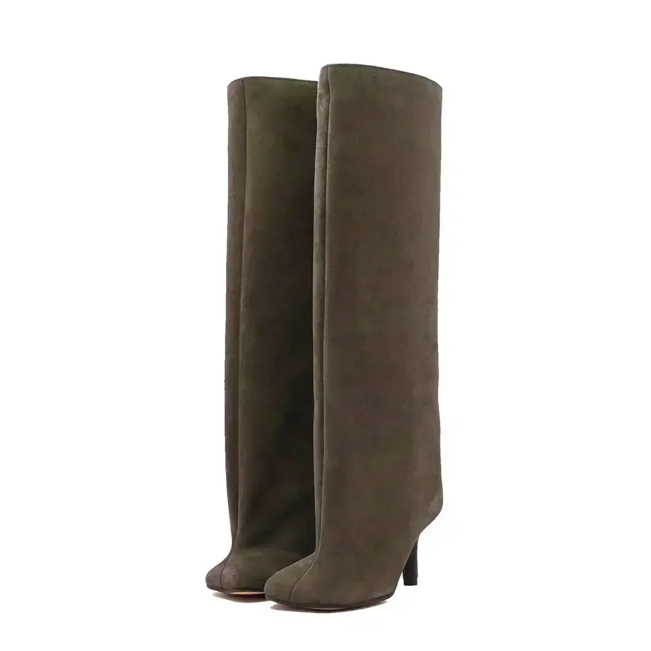 2025 jesienne i zimowe nowe 6cm wąskie wysokie obcasy buty do kolan buty damskie okrągłe Toe modne damskie długie buty buty rycerskie