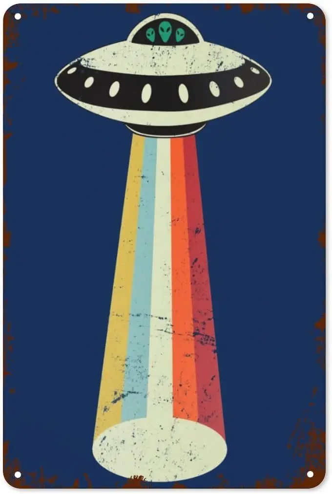 Metal Vintage Tin Sign Alien Vintage Ufo Space Ship Retro Art Tin Sign Funny Decorations For Home Bar Pub Cafe Farm Room Me sign