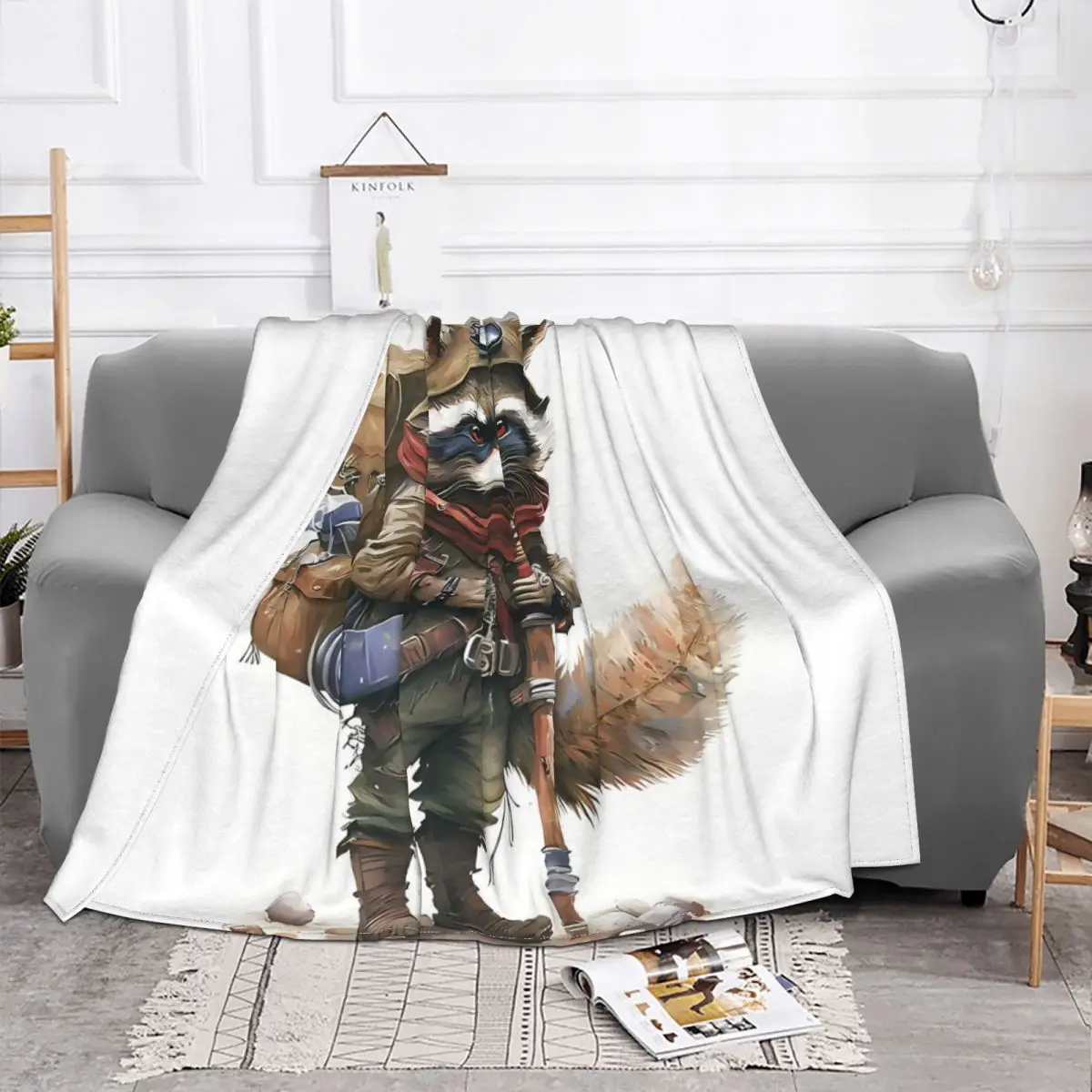 Raccoon Blanket Flannel Decoration Anthropomorphic Portable Home Bedspread