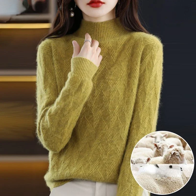 Cashmere Sweater Women Autumn Winter Half High Neck Loose Versatile Wool Undershirt Base Shirt Warm Top Pullover Style Sweater