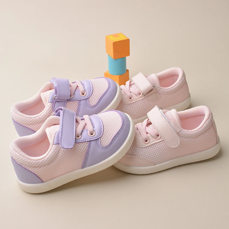 Girls Spring Fashion Breathable Mesh Pink Purple Sneakers Cute Anti Slip Outdoor Light Weight Casual Sports Shoes EK9S48/EK9S60