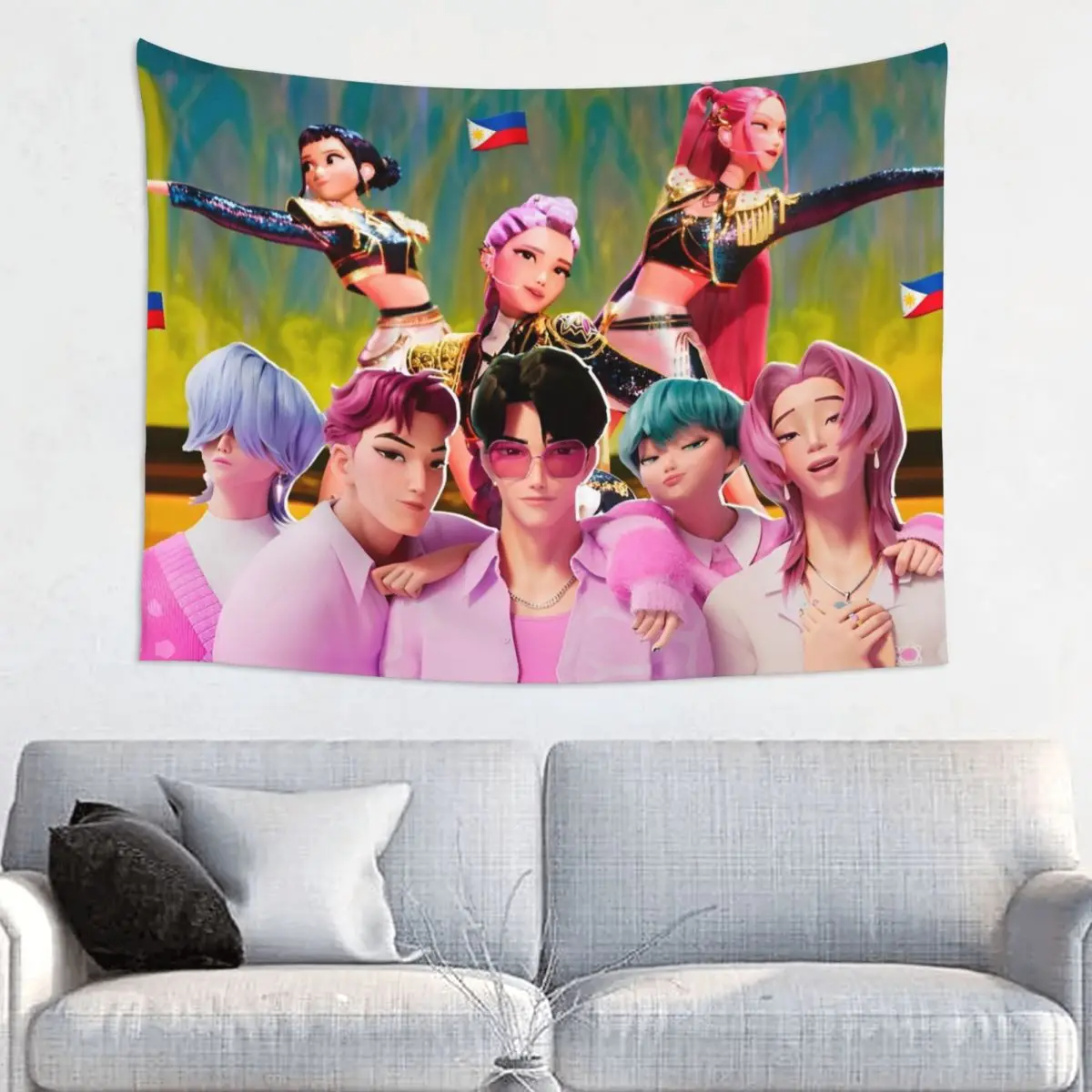 

Гобелен Huntrix Saja для мальчиков, настенный гобелен с принтом, полиэстеровый гобелен KPop, охотники на демонов, INS, украшение, настенный декор, тапиз