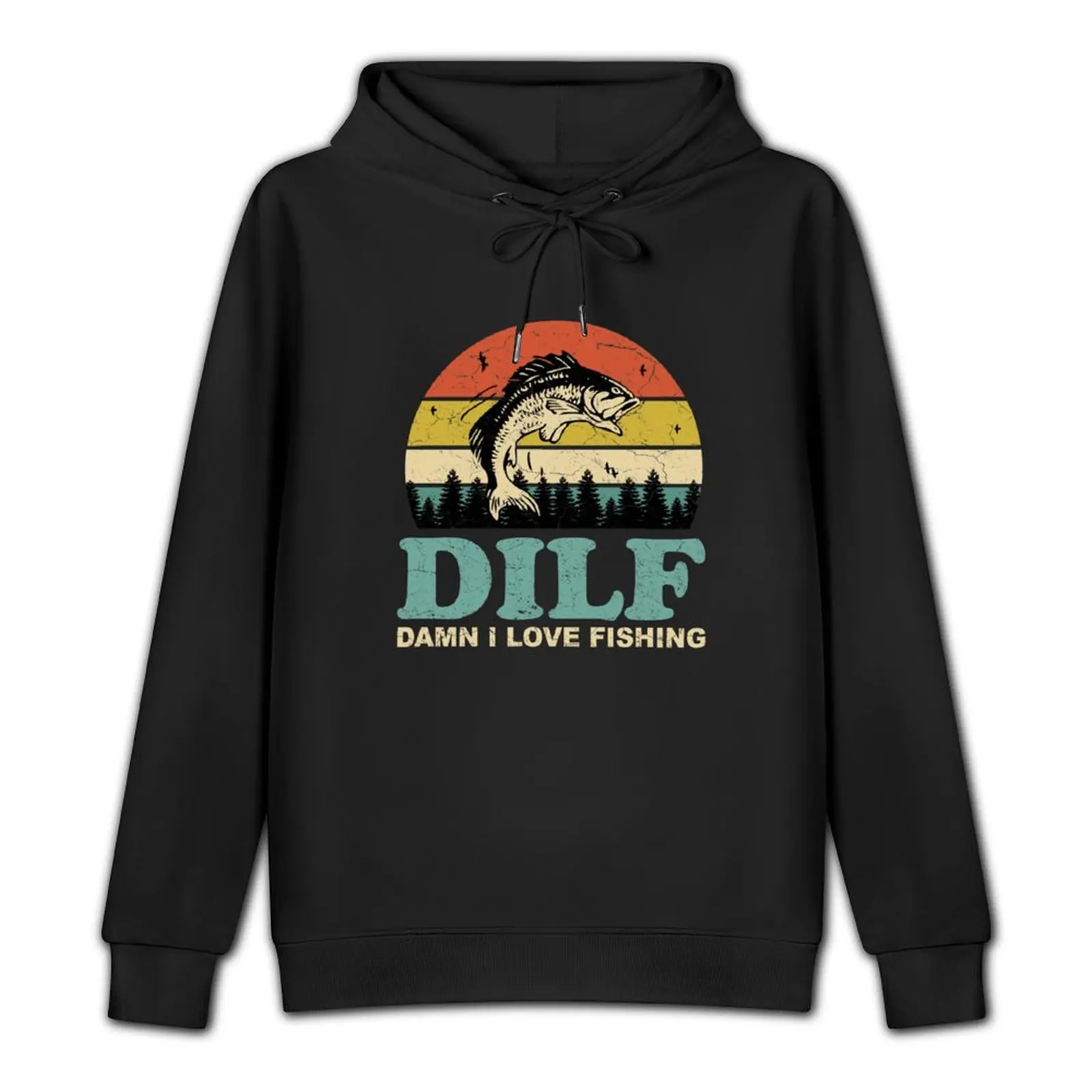 DILF Damn I Love Fishing Retro Vintage Sunset Funny Fishing Gift Pullover Hoodie streetwear men hoodie for men