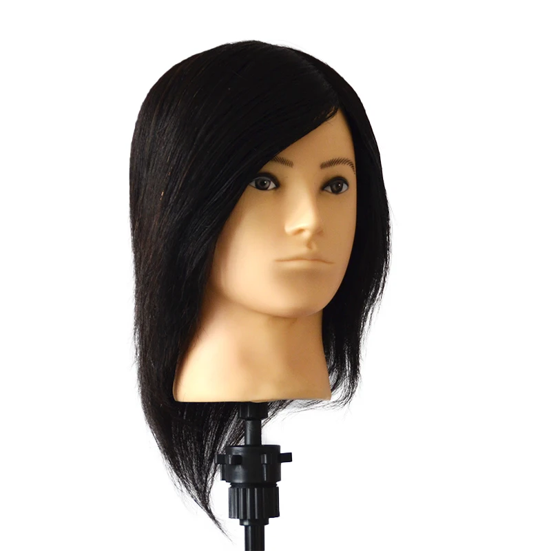 100% 인모 마네킹 헤드 8인치 남성 스타일링 헤드 연습용 미용 스타일링 트레이닝 인형머리 클램프 스탠드 포함