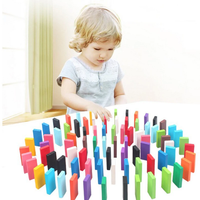 

（Summer6）Colorful Dominoes 120 Pieces Of Children's Game Mechanism Domino Wooden Building Pieces