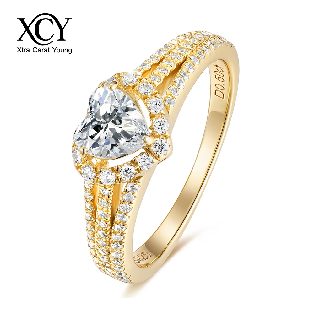 

XCY 5*5MM Heart Cut Engagement Ring For Women 925 Sterling Silver 5A Cubic Zirconia Three Row Pave Promise Rings Wedding Jewelry