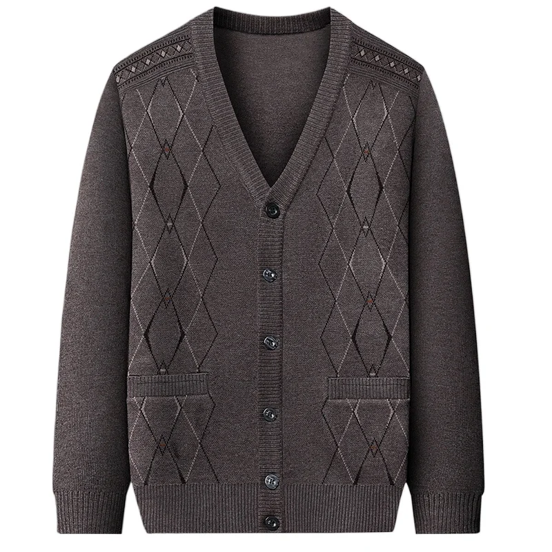 2023 Men's Cardigan Non Plush Fashion Casual Long Sleeved Sweater Warm V-neck Cardigan Coats