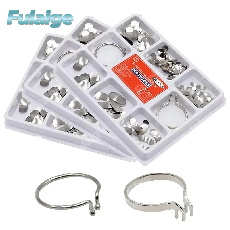 1/2/3Boxes Dental Matrix Sectional Metal Rings and Contoured No.1.398/No.1.330 Spring Clip Delta Ring Clamp Wedges Kit