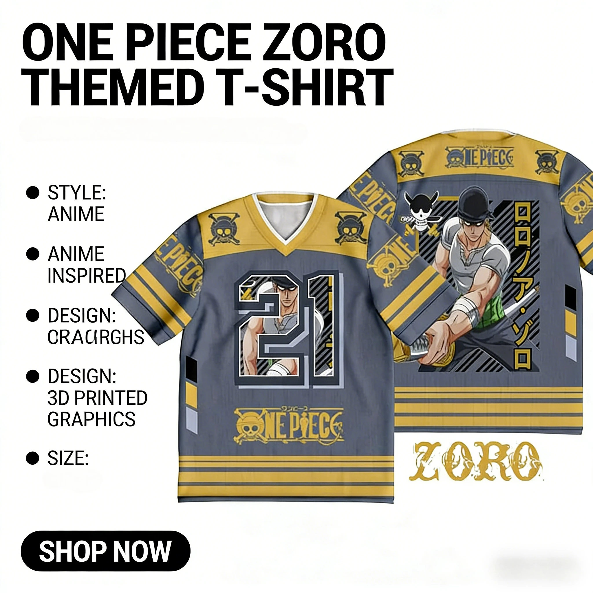 One Piece Zoro Anime Koreanischer Stil Baseball Hockey T-Shirt Trikot Anime Alltags-Unisex-Oberteil Mode Sommer Streetwear