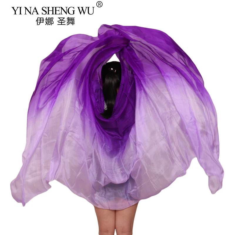 100% Real Silk Belly Dance Veil 250/270*114cm 5mm Purple+Light purple Hand Dye Dance Accessories Silk Veil Can Be Customized