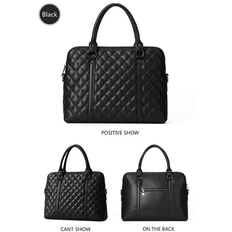 Volasss Black Luxury Women\'s Handbags Genuine Leather Business Briefcase Bags Designer Women Handbag Female Office 14 Laptop Bag