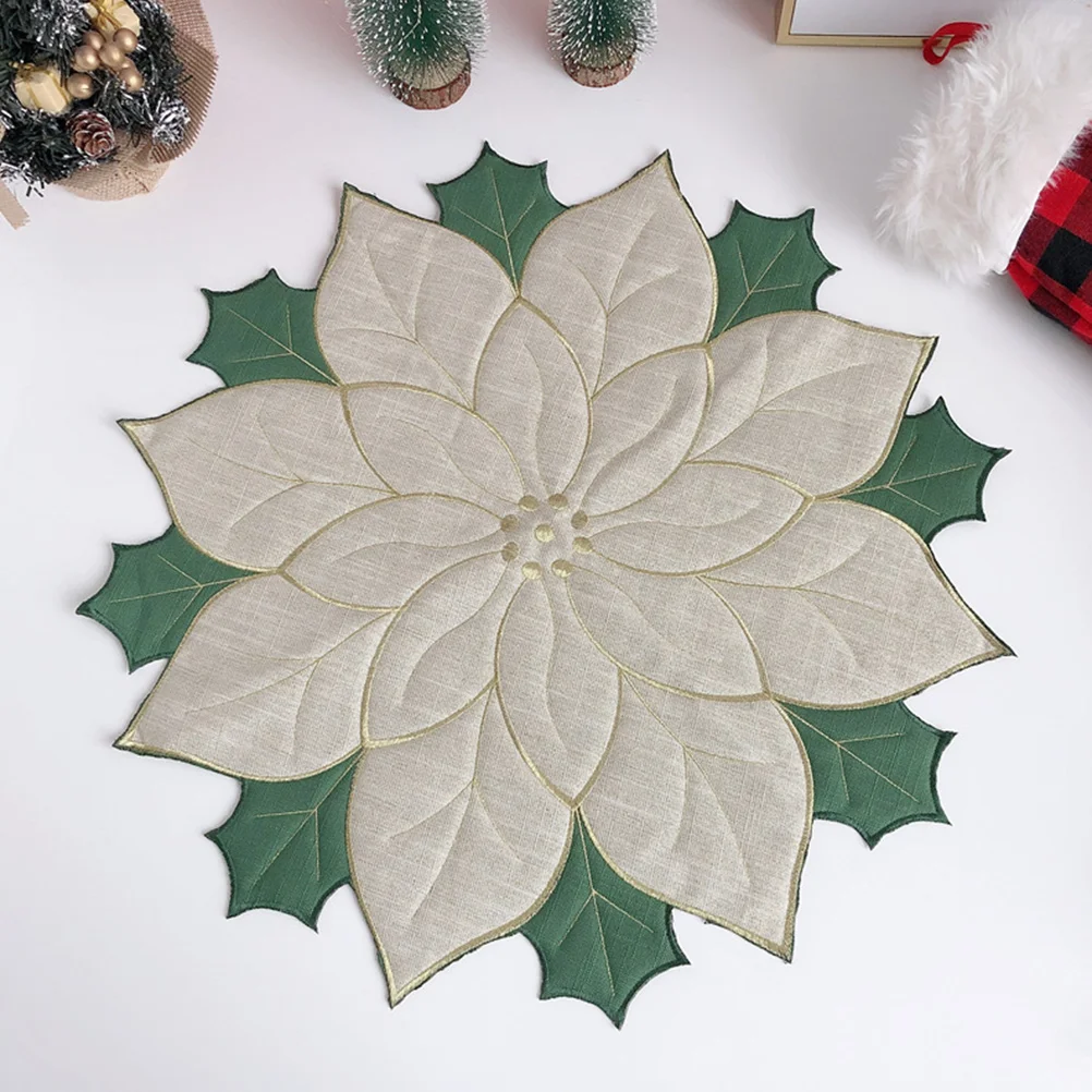 

2 Pcs Christmas Holly Leaf Shape Polyester Reusable Place Mat Heat Plate Mat Insulation Dinning Plate Reusable