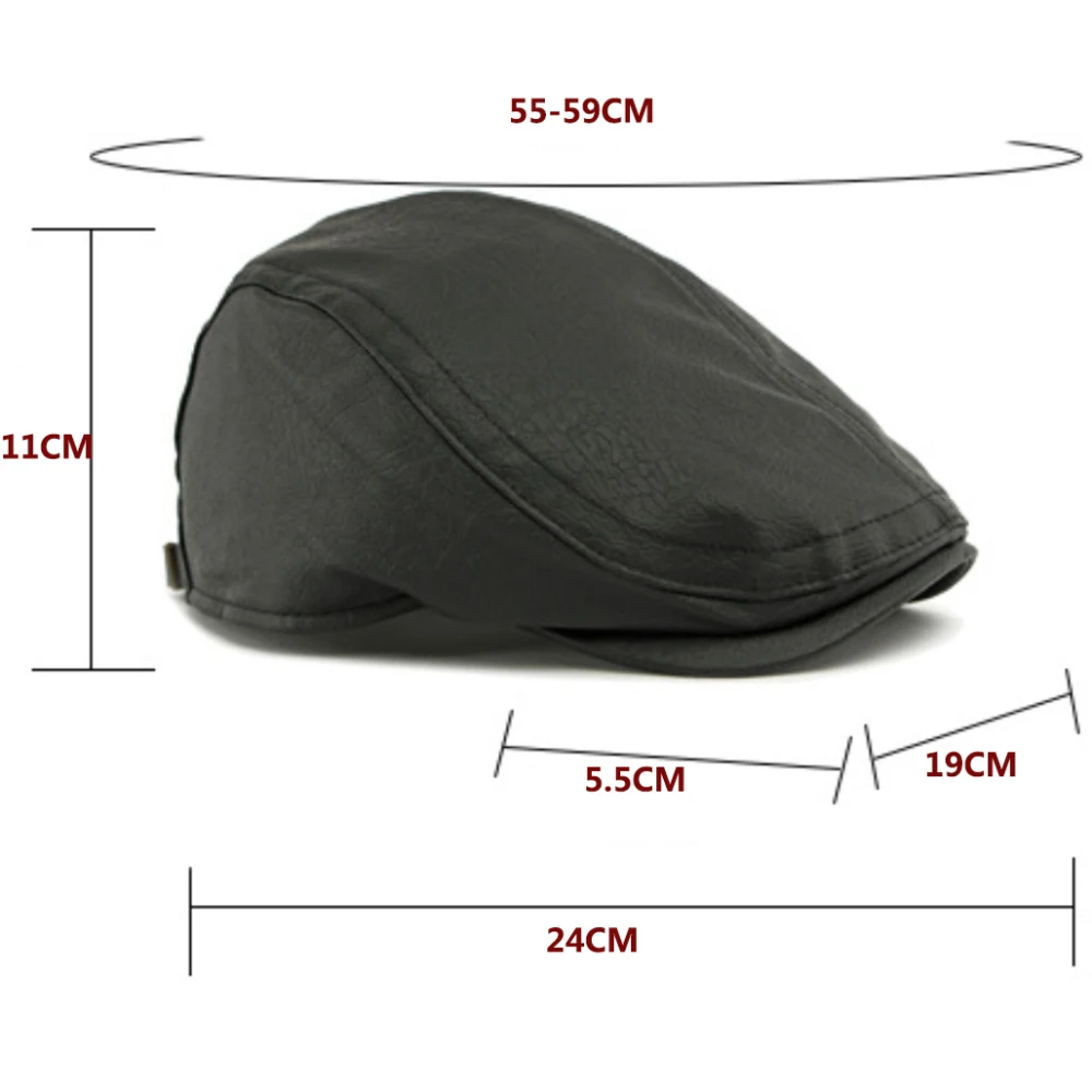 HT4867 Herren- und Damen-Baskenmütze, Vintage-Künstlermütze, Unisex, verstellbar, flache Mütze für Herbst und Winter, PU-Baskenmütze – Detail 1