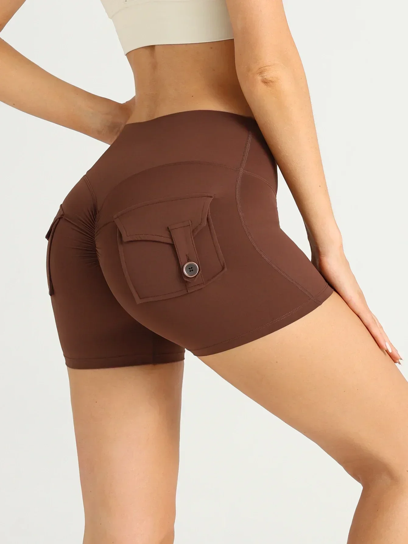 Women's Pocket Fitness Sports Yoga Shorts Sexy Butt Design No Awkward Lines Quick Dry Outdoor Running Cycling Yoga Sport Shorts
