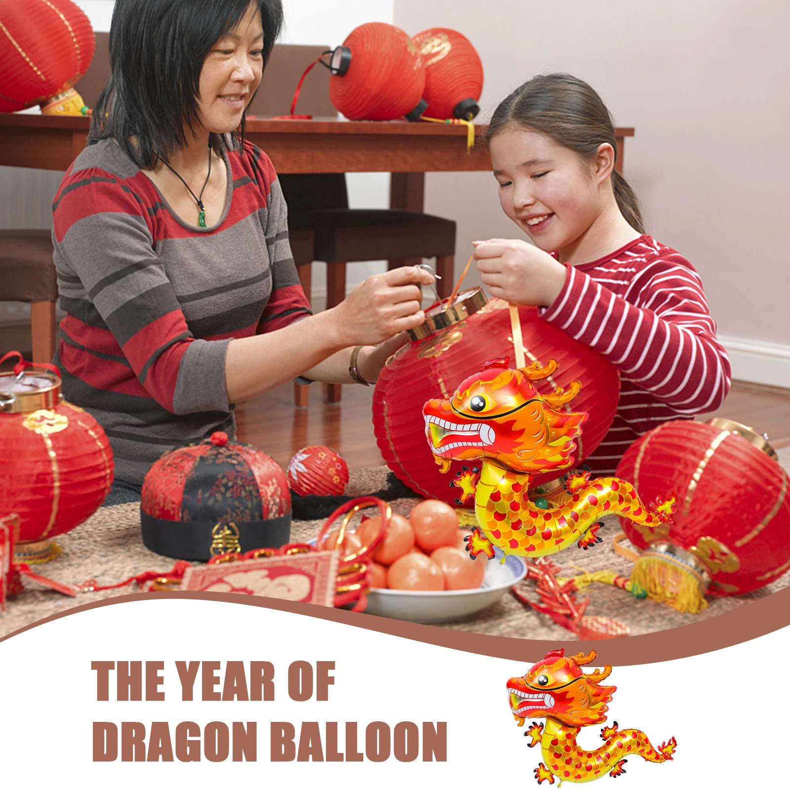 

5pcs Red Chinese Dragon Balloons Aluminum Foil New Year Party Decorations Cartoon Dragon Balloon Lunar Celebrations