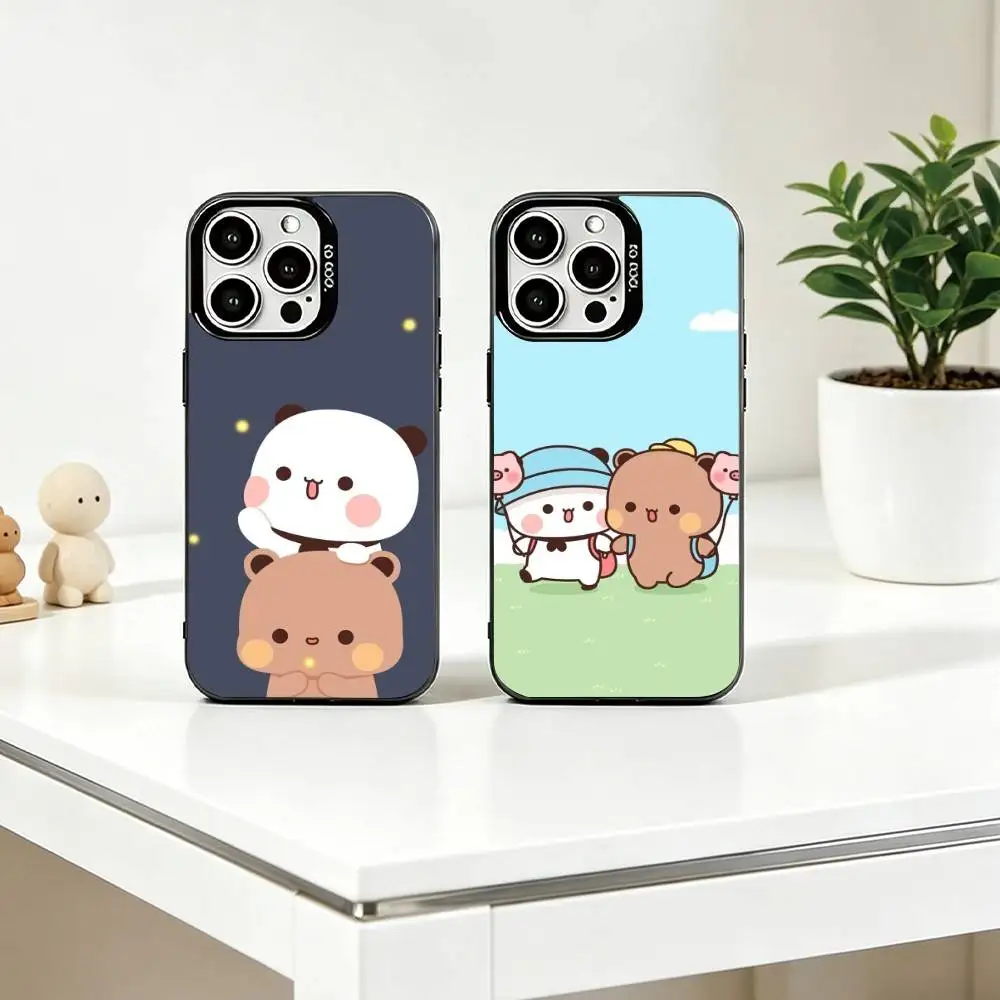 

Cute cartoon Bubu and Dudu couple Phone Case For iPhone 17,16,15,14,13,12,11 Plus,Pro Max,XS,Colored Silver Plated Inside Cover
