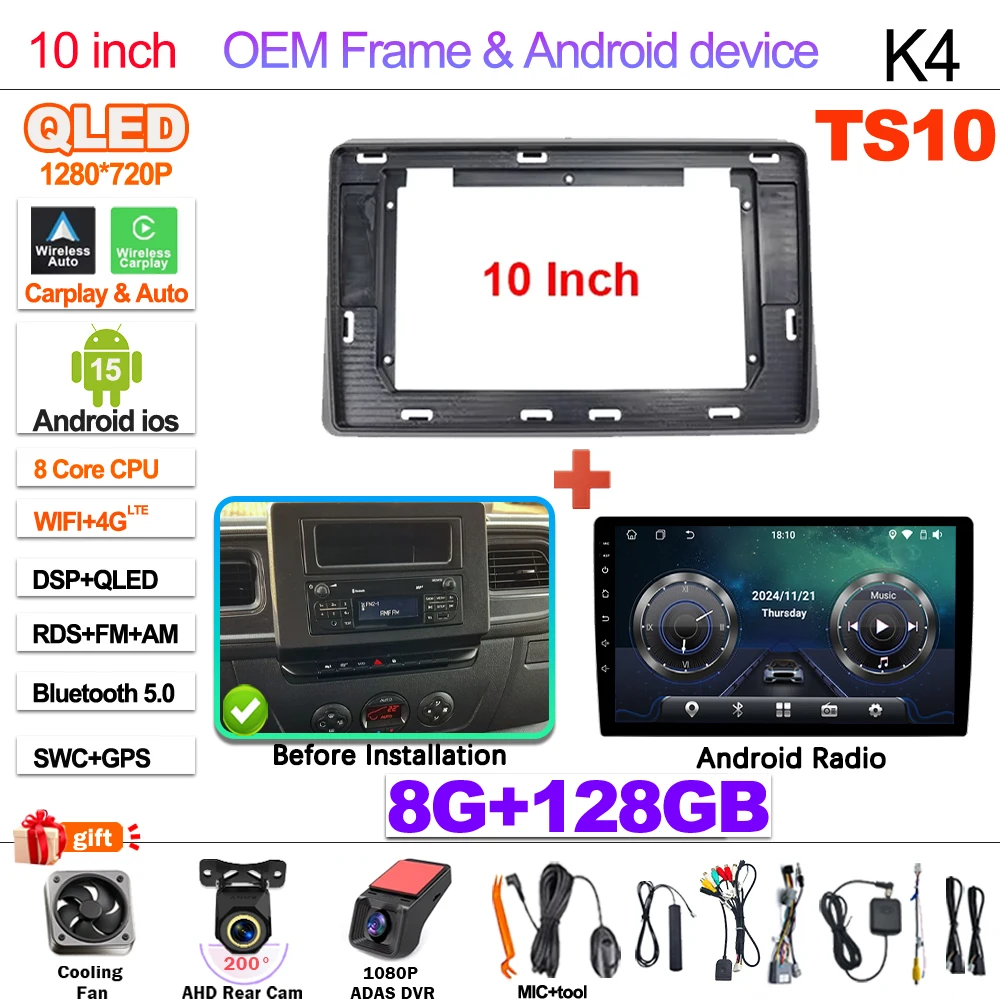 Android 16 autoradio Carplay Auto voor Renault Master 2019 2020 2021 2022 Navigatie DVD Videospeler DSP Stereo 360 Camera WIFI