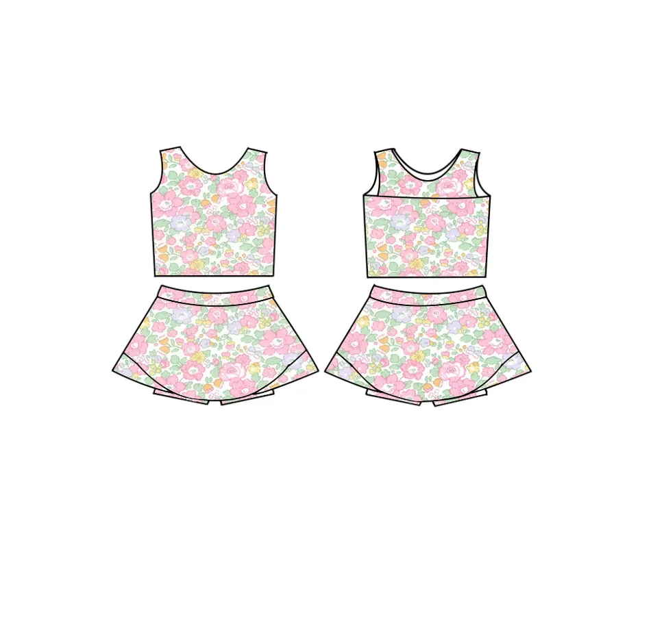 Boutique children's clothing sets tank top paired with safety shorts short skirt floral fruit bow print custom