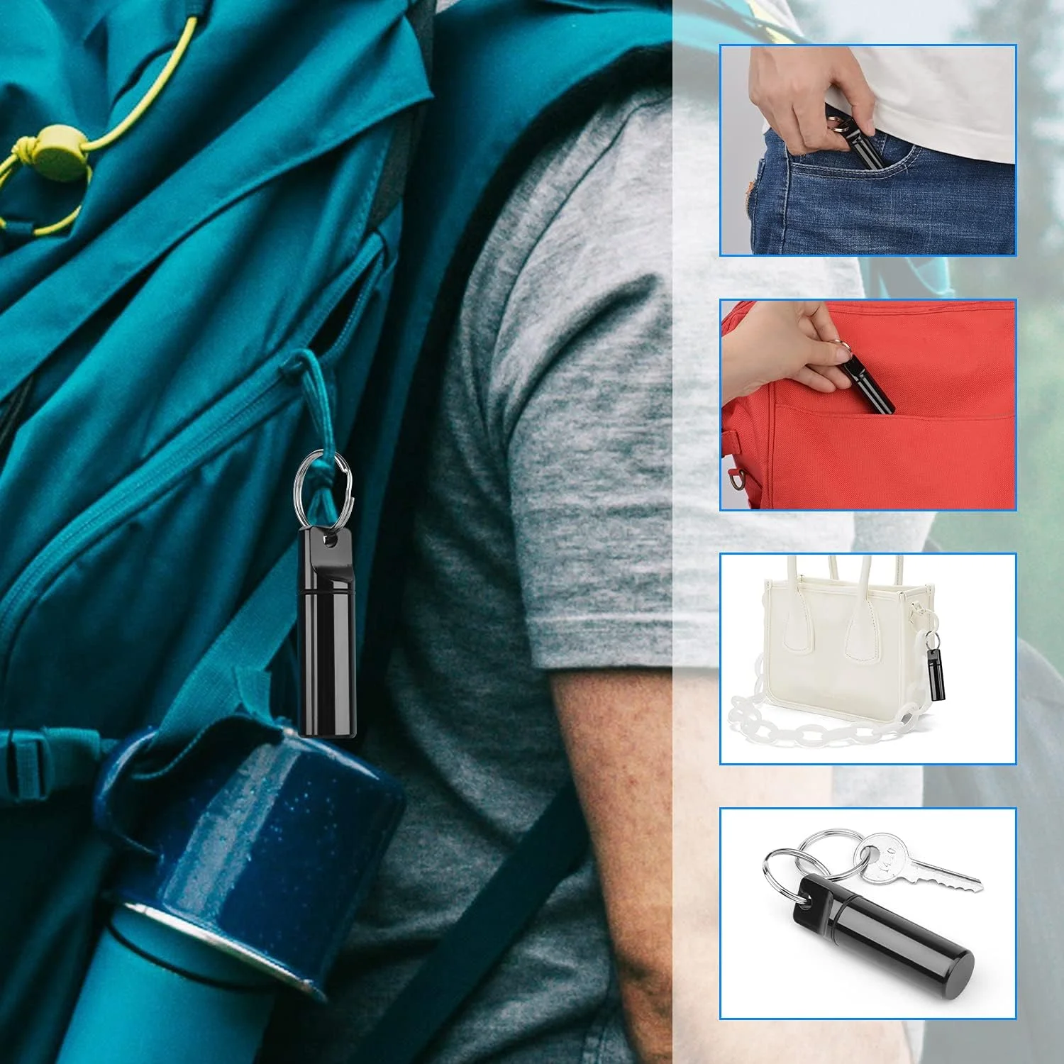 سلسلة مفاتيح حبوب منع الحمل بجيب صغير، حاوية منظم حبوب منع الحمل المحمولة من سبائك الألومنيوم للمحفظة، حامل حبوب معدن مقاوم للماء متوسط