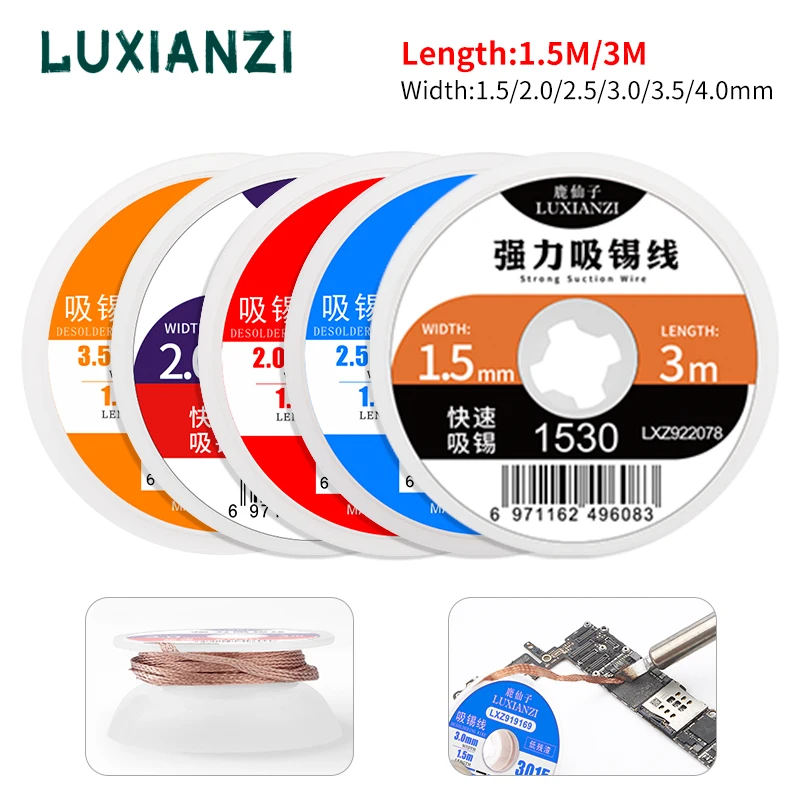 LUXIANZI 1.5/2.0/2.5/3.0/3.5mm Width 1.5M Length Desoldering Braid Welding Solder Remover Wick Wire BGA Soldering Repair Tools