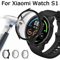 Protective Case for Xiaomi Watch S1 Smart Watch All-in-one Full Screen Protector Glass + PC Bumper Cover for Mi S1 Watch