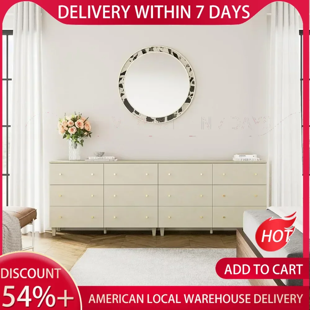 

2 Bedroom Dressers with 12 Drawers, 2-in-1 Extra Wide Chest of Drawers,olid Wood Legs for Closet, Living Room, Hallway, Nursery