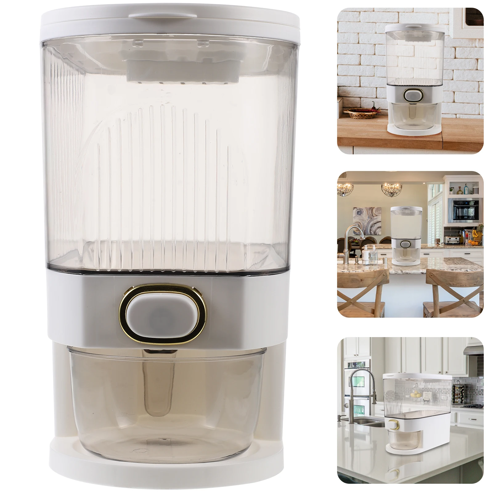 

Ergonomic Rice Dispenser Countertop Transparent Grain Storage Container Large Capacity Bean Cereal Lentil Holder Food Organizer