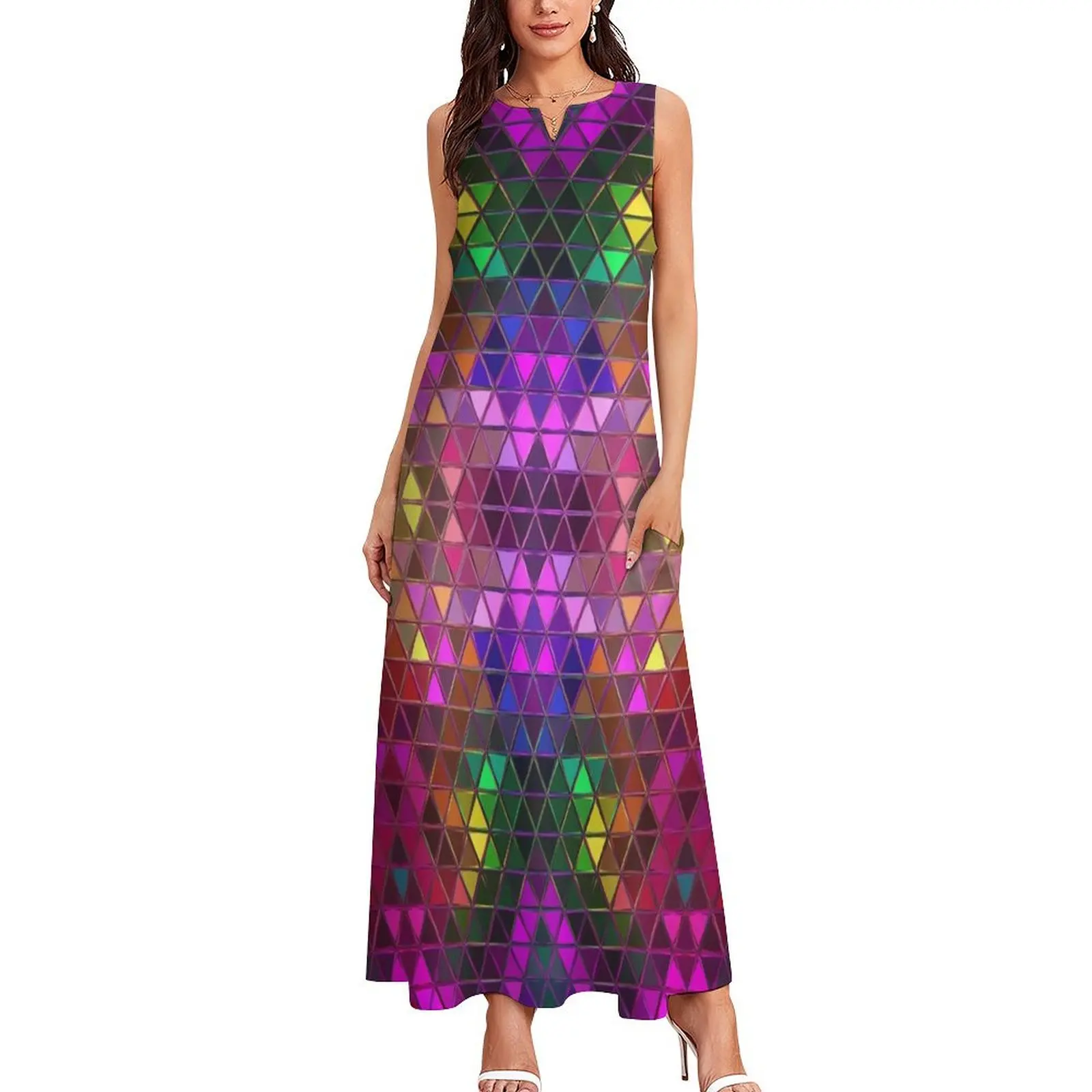 Glowing Triangles Mosaic Pattern Long Dress festival outfit women summer dresses womens 2024