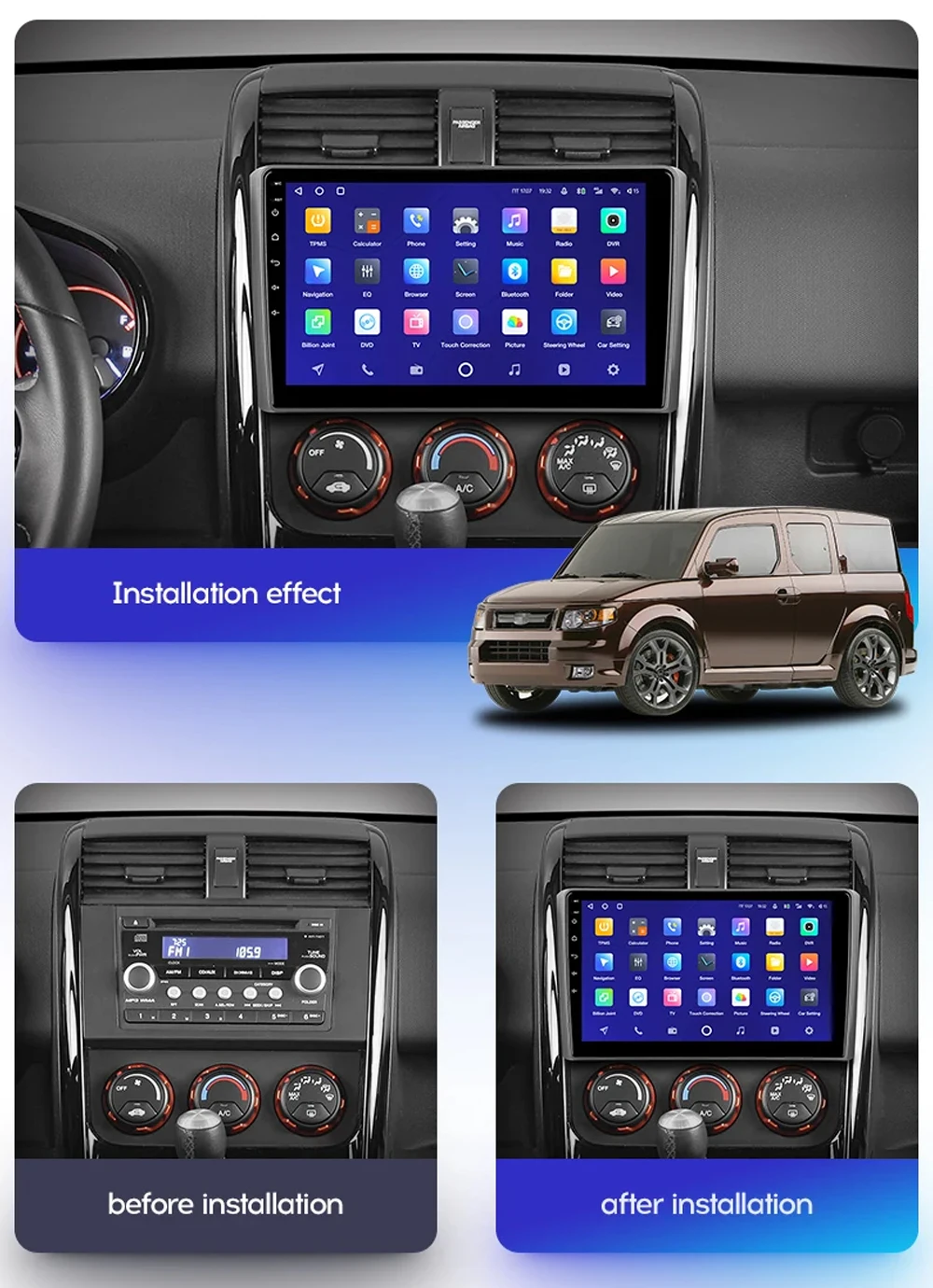 Android 14 Carplay Auto For Honda Element YH 2002 - 2011 Car Radio Multimedia Video Player Navigation GPS  No 2Din 2 Din DVD DSP