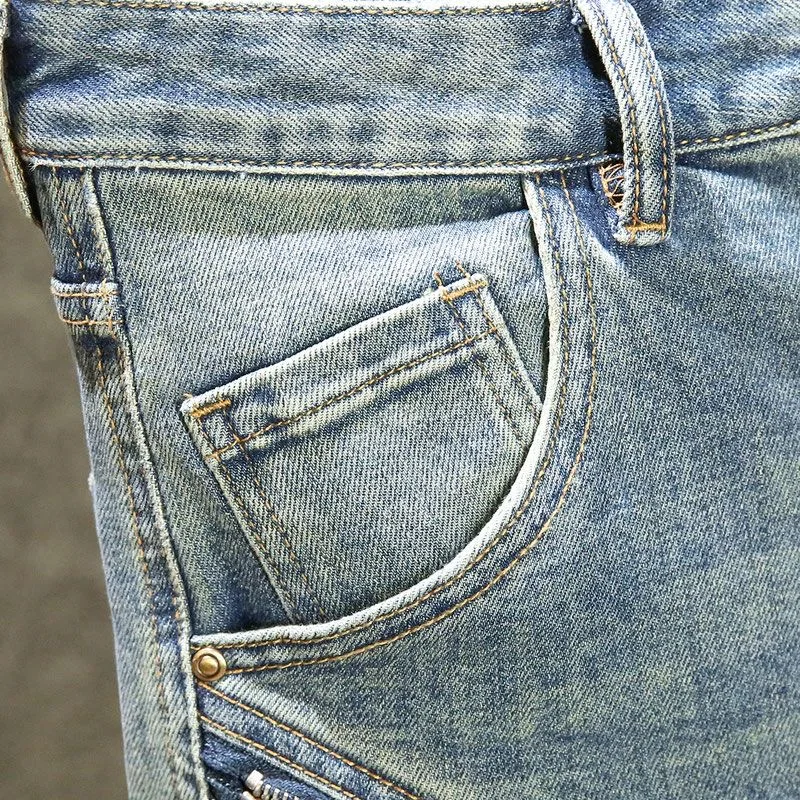 2024 Lente En Herfst Nieuwe Mode Blauwe Patchwork Denim Broek Heren Casual Slank Comfortabel Ademend Hoge Kwaliteit Jeans 28-36