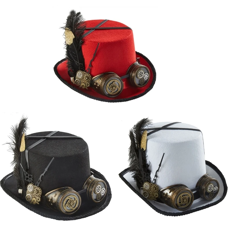 

X6HE Steampunk Traveler Hat Steampunk Top Hats For Men With Goggles Steampunk Hat Halloween Party Steampunk Accessories