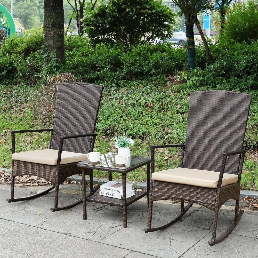 

Outdoor Rocking Chair 3 Pieces High-Backed Rocking Chair Outdoor Patio Rocking Chairs Outdoor Table