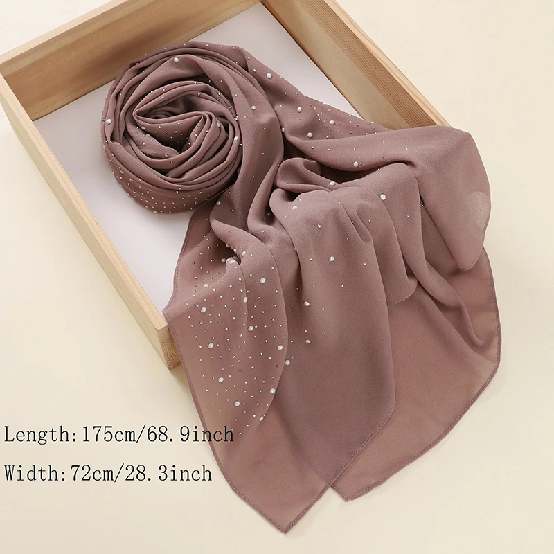 2024 New Solid Color Chiffon Scarf With Faux Diamond Decor Thin Breathable Hijab Elegant Style Windproof Sunscreen Shawl