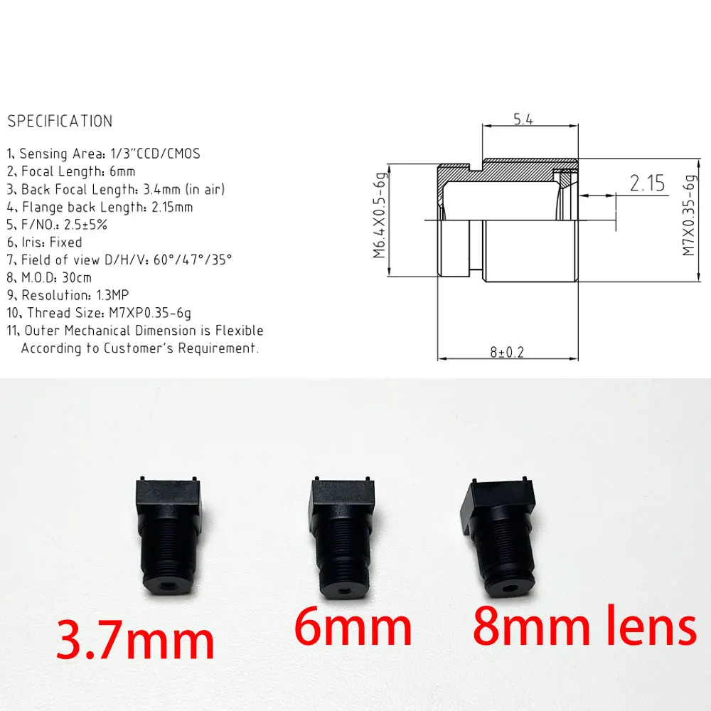CCTV mini Lens 3.7mm/6mm/8mm M7 Mount 8x8 1080P HD 2MP Aperture F2.5 Format 1/3 650nm IR Filter for Mini Security Cameras
