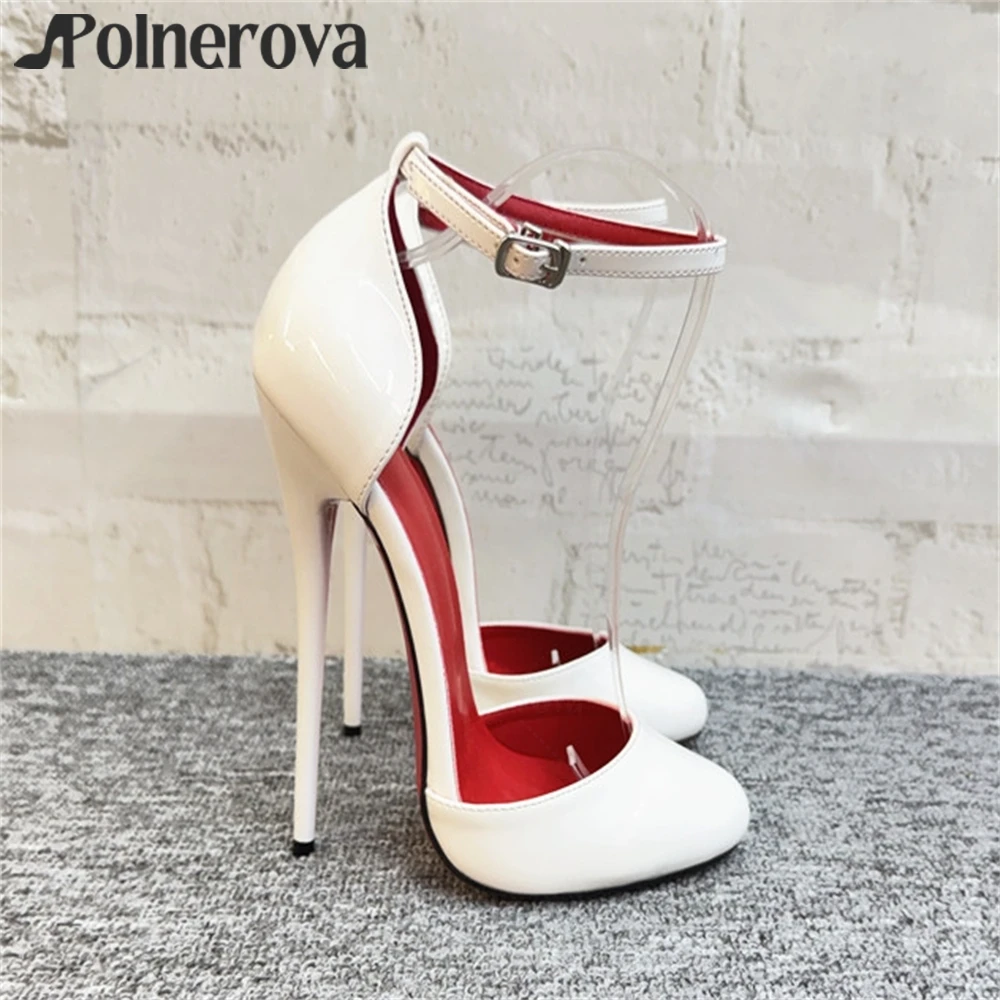 Round Toe Side Hollow Pumps 16cm Lacquered Heel Buckle Pumps Sexy Multicolor Patent Leather Summer Stiletto High Heels for Women