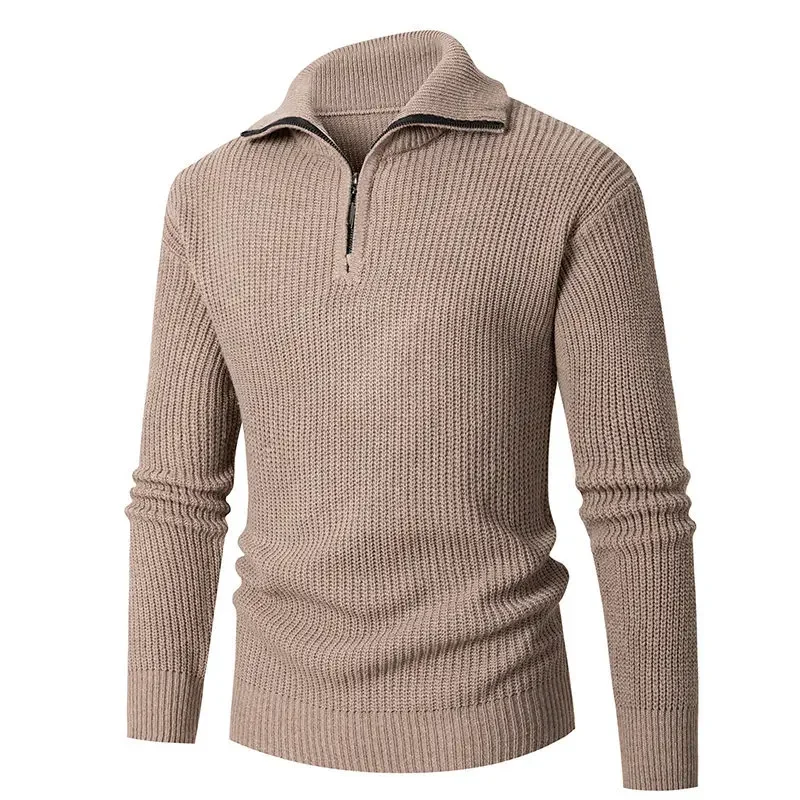 

2023 Autumn/Winter Men's Knit Collar Half Zip Knit Underlay Solid Color Slim Fit Men's Sweater