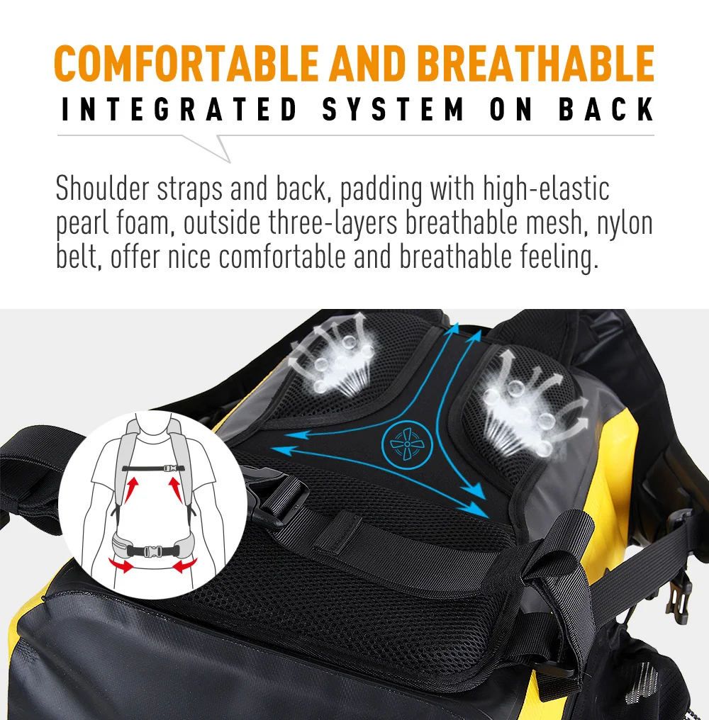 NOOYAH Waterproof Dry Bag IPX8 Roll-Top Closure Waterproof Backpack Fishing Bag Double Layer Rucksack Outdoor Sport Dry Backpack