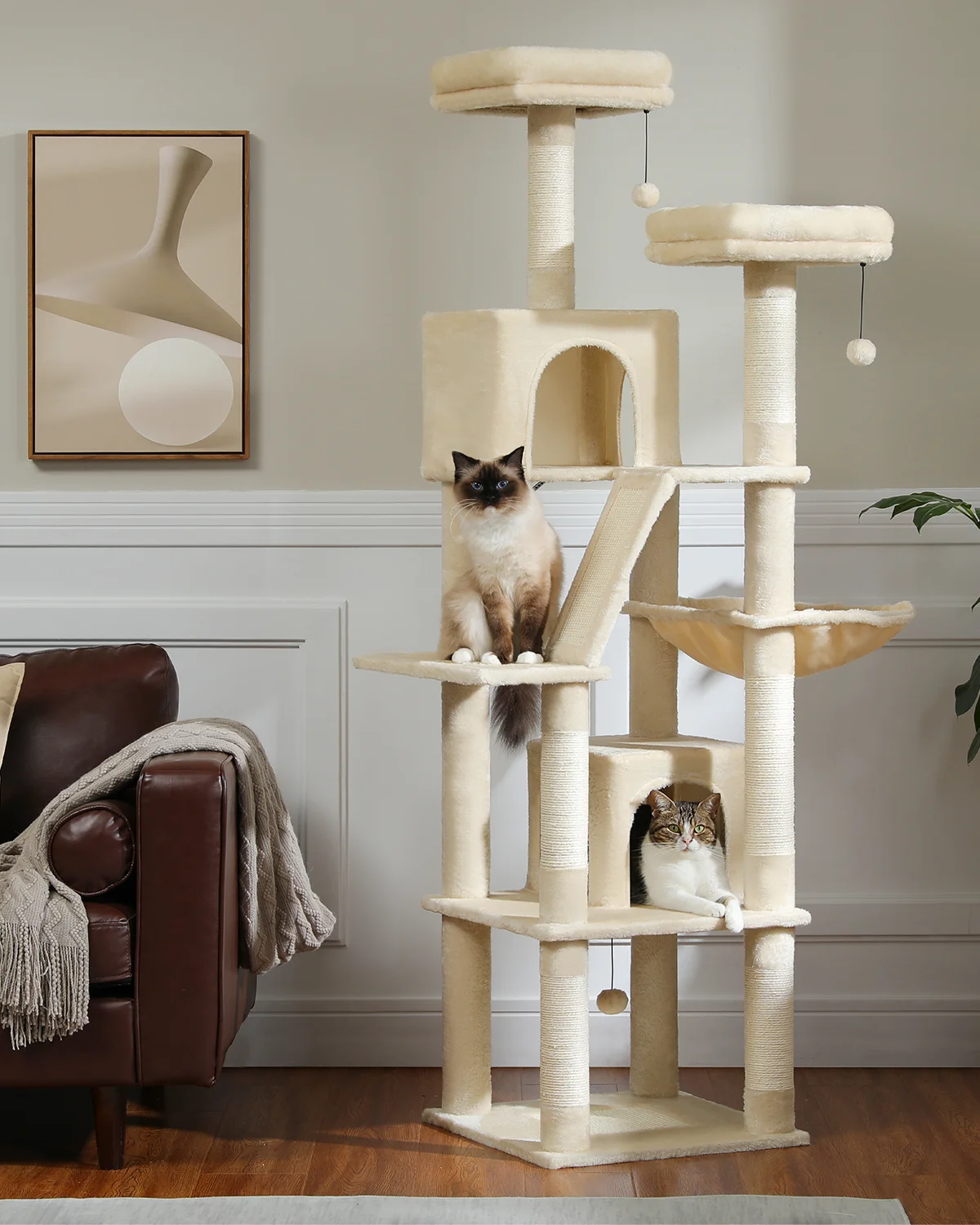 Imagem -04 - Grande Torre Alta Interna para Gato Árvore de Pelúcia Multiníveis Poste de Arranhamento de Sisal Natural Condomínios Poleiros Hammock H180 cm