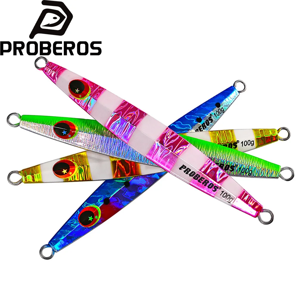 

PROBEROS Iron Plate Metal Vertical Jigging bait 1PC Shore Trolling 3D Laser Hard Fish Bait 60-100g Artificial Sea Bass Fish Lure