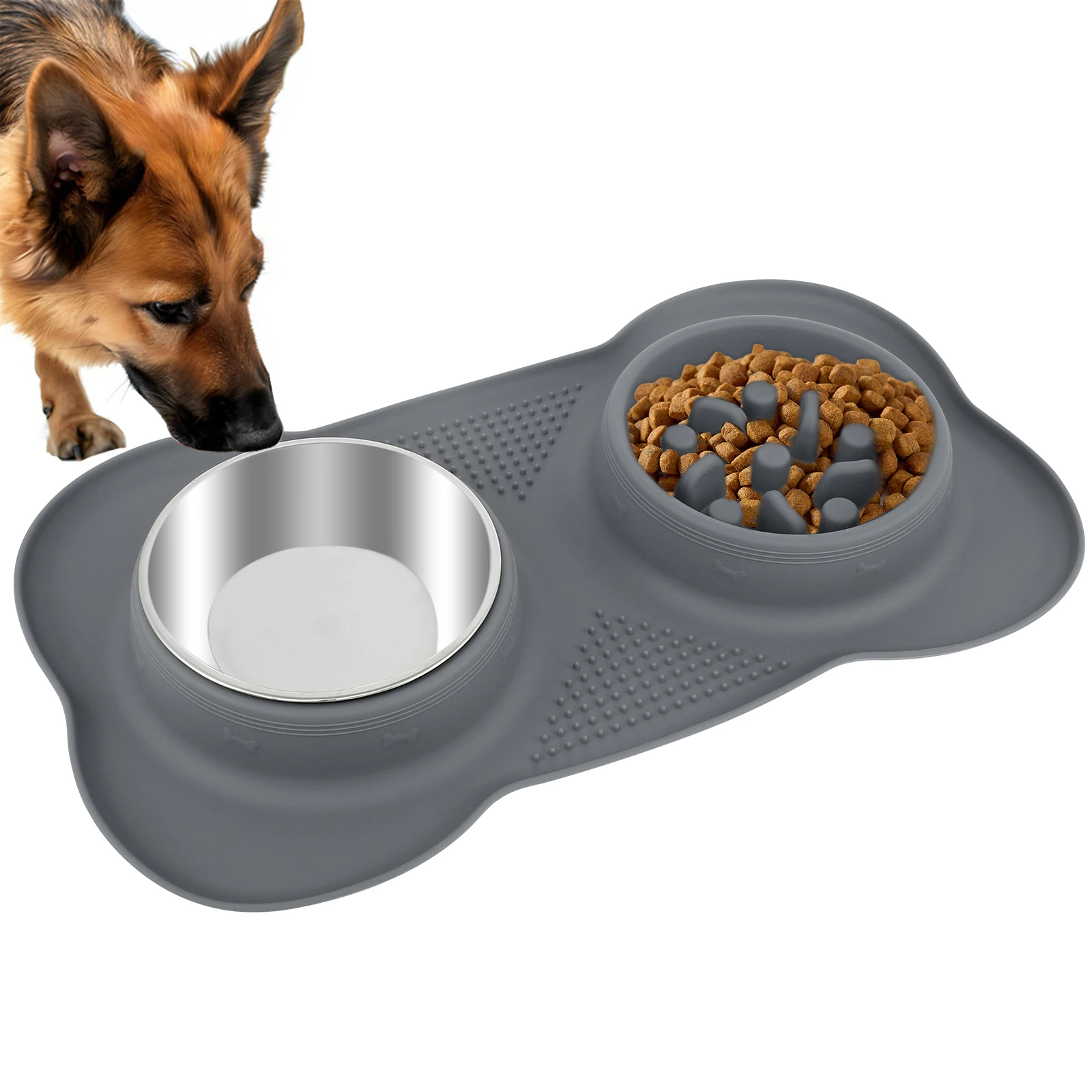 

Slow Feeder Dog Bowl with Nonslip Silicone Mat Stainless Steel Pet Slow Bowl Anti-choking Cat Dog Water Dispenser