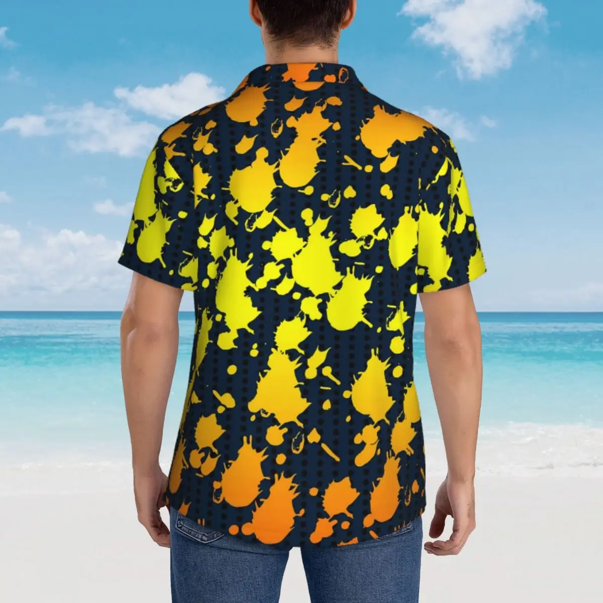 Brush Print Summer Shirt Men Beach Gradient Splash Casual Shirts Short Sleeves Y2K Street Custom Vintage Oversize Blouses