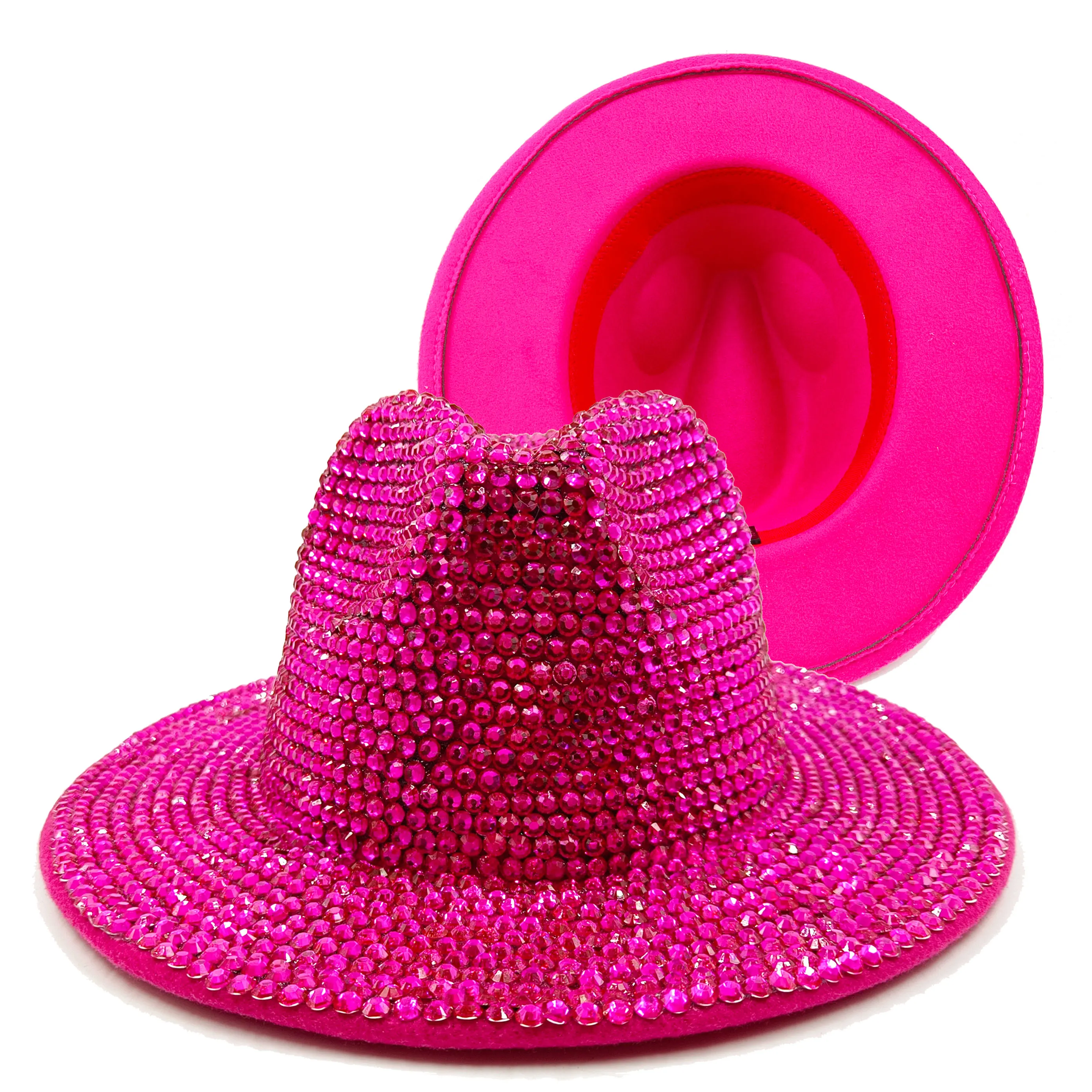 2023 New Rose Red Rhinestone Fedora Hat  Panama New Felt Hat Men's Jazz Hat Party Stage Performance Women's Soft Hat