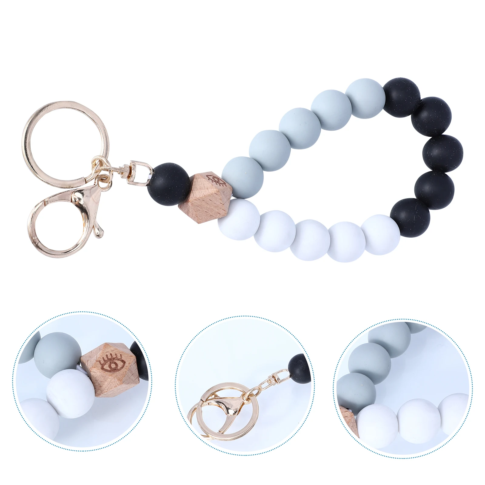 

1pc Silicone Beads Keychain Bracelet Elastic Wrislet Key Ring Holder Portable Key Decoration Beaded Keychains Gift For Keys