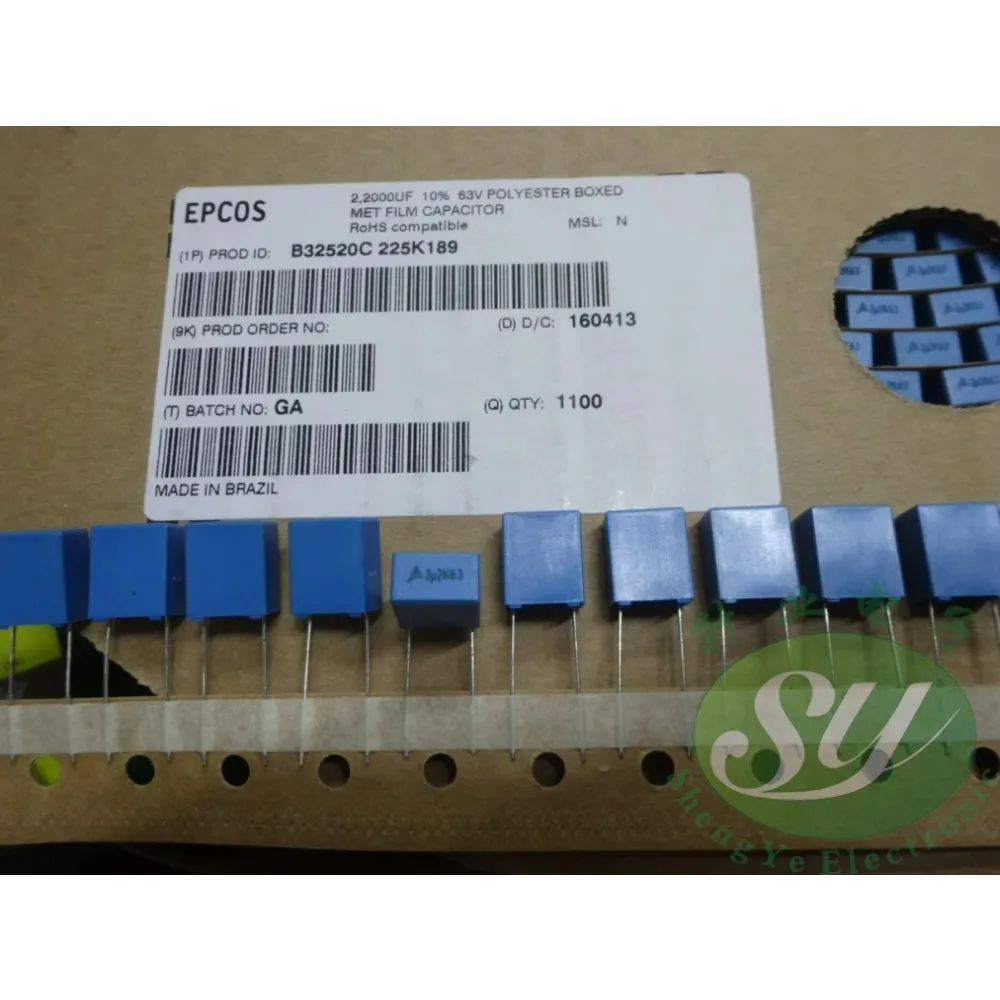 

10PCS EPCOS 2.2uf/63v 2u2 225 Brand new 7.5MM film capacitor B32520C225K