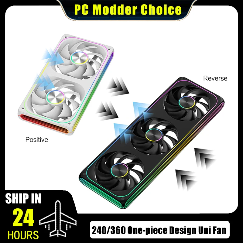 PC Cabinet 240/360 Uni Fan for AIO Watercooler, One-piece Design Watercooling Radiator Companion, Blades Forward/Reverse