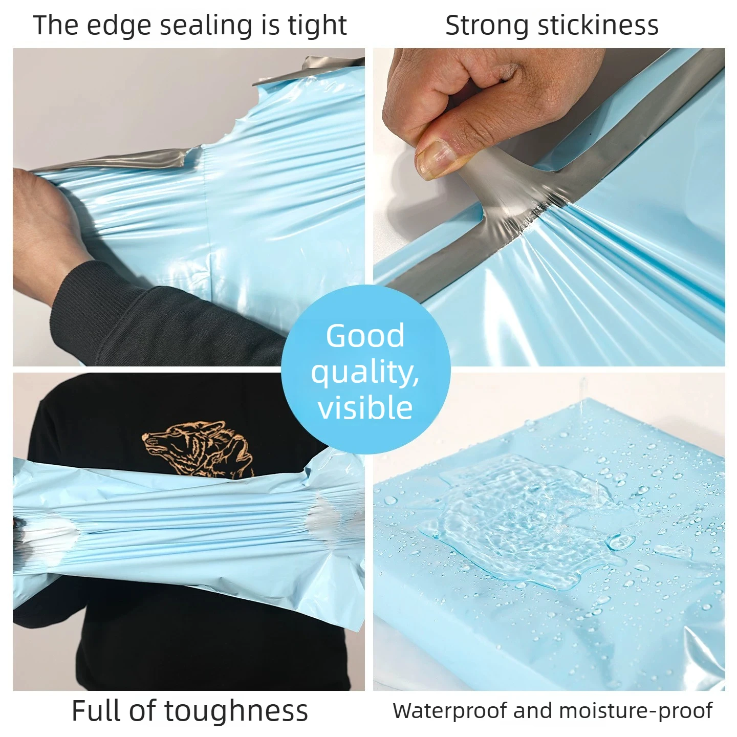 Dropshipping supported: Large blue waterproof shipping bags—ideal for packaging clothing and apparel. Pack of 50.